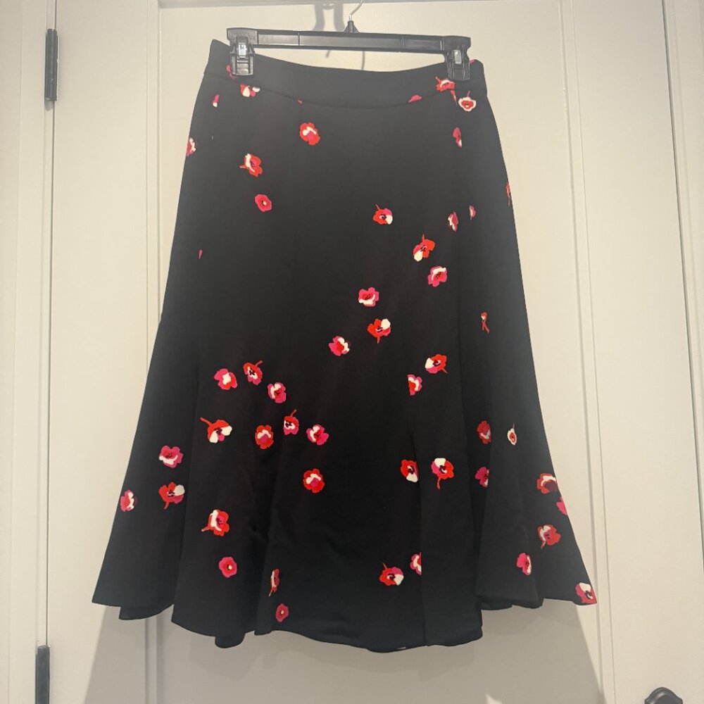Kate Spade Skirt The Rules Black Pink Floral Ruffle A-Line Skirt Women's